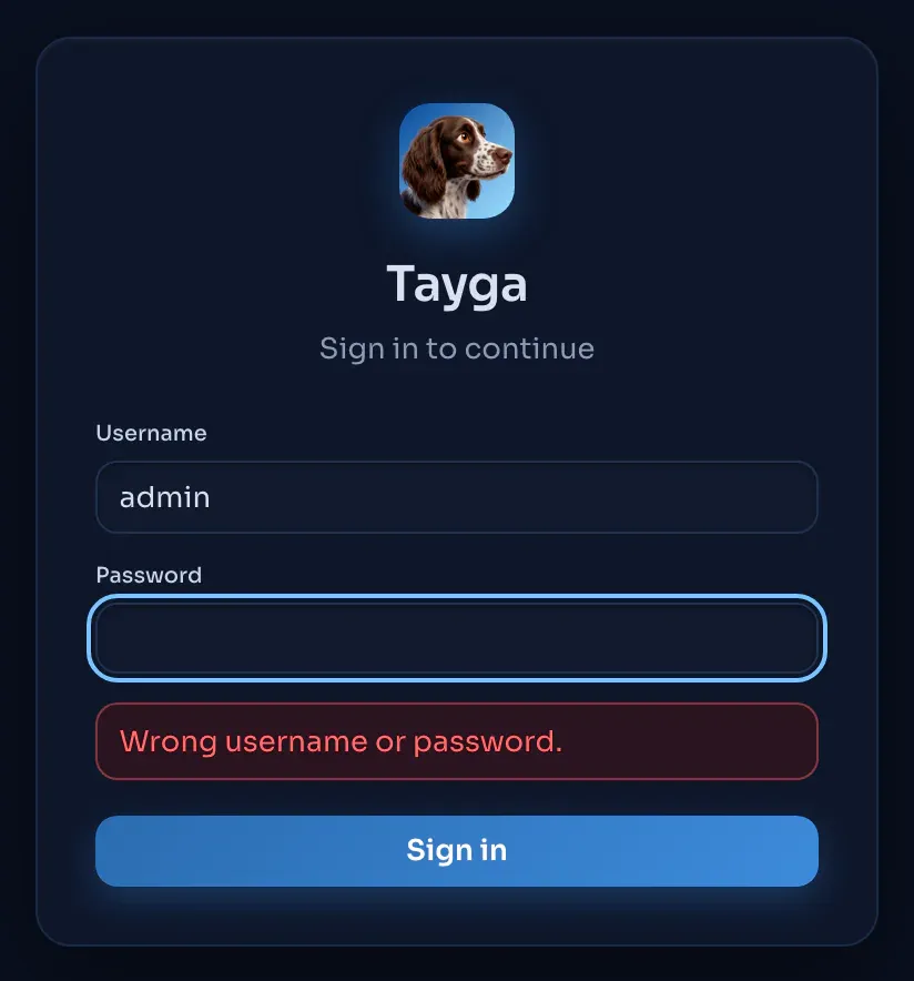 The form after a wrong username or password.