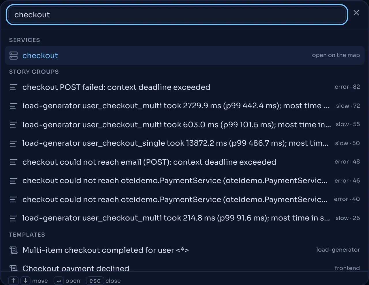 Results for “checkout”.