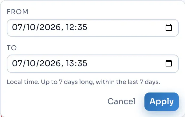 The custom time range popover.