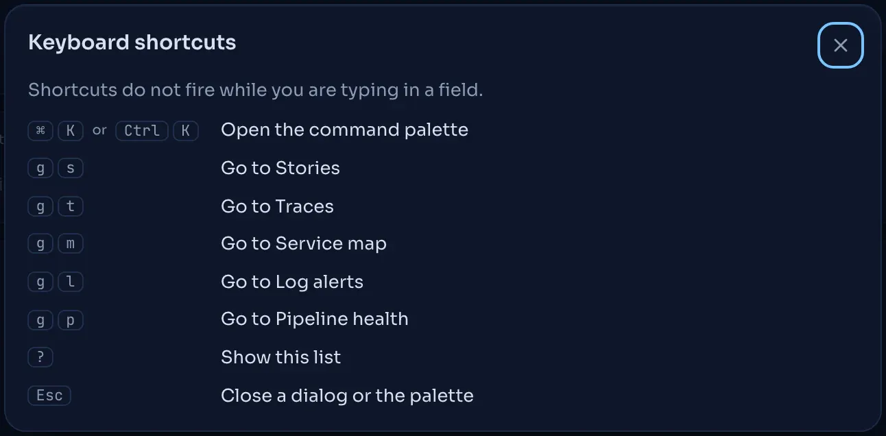 The keyboard shortcuts dialog.
