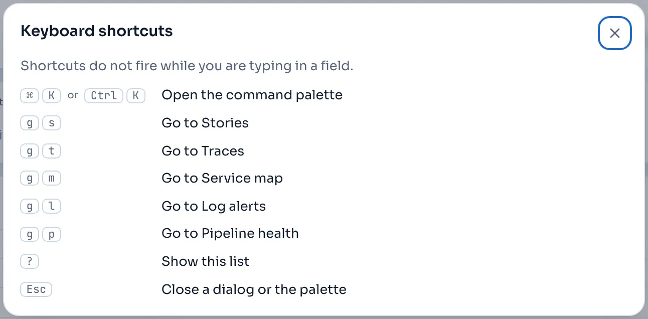 The keyboard shortcuts dialog.
