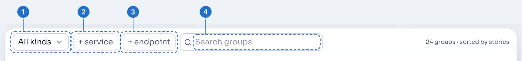The filter bar above the story groups.